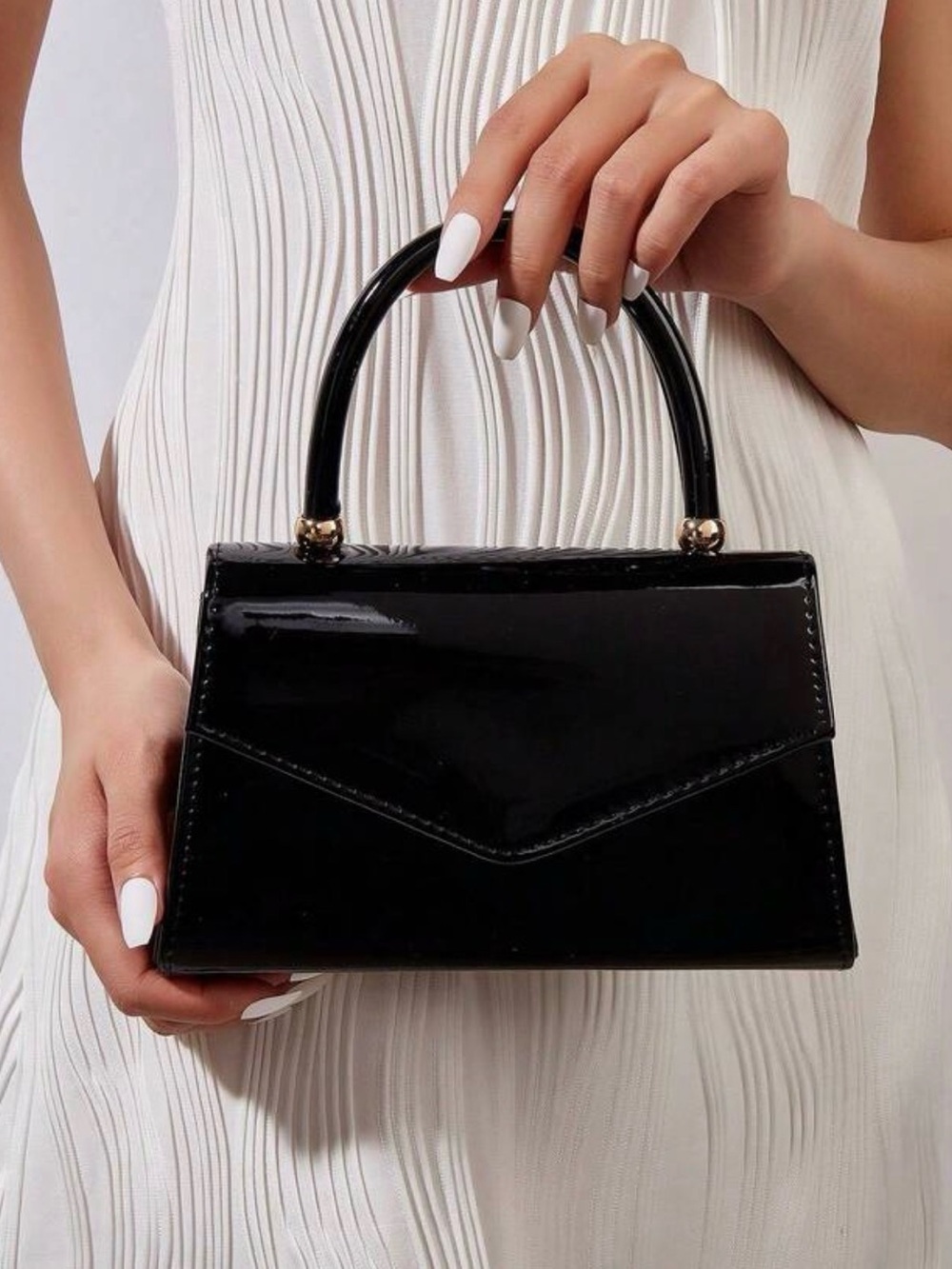 Elegant Black Patent Top-Handle Women's Handbag